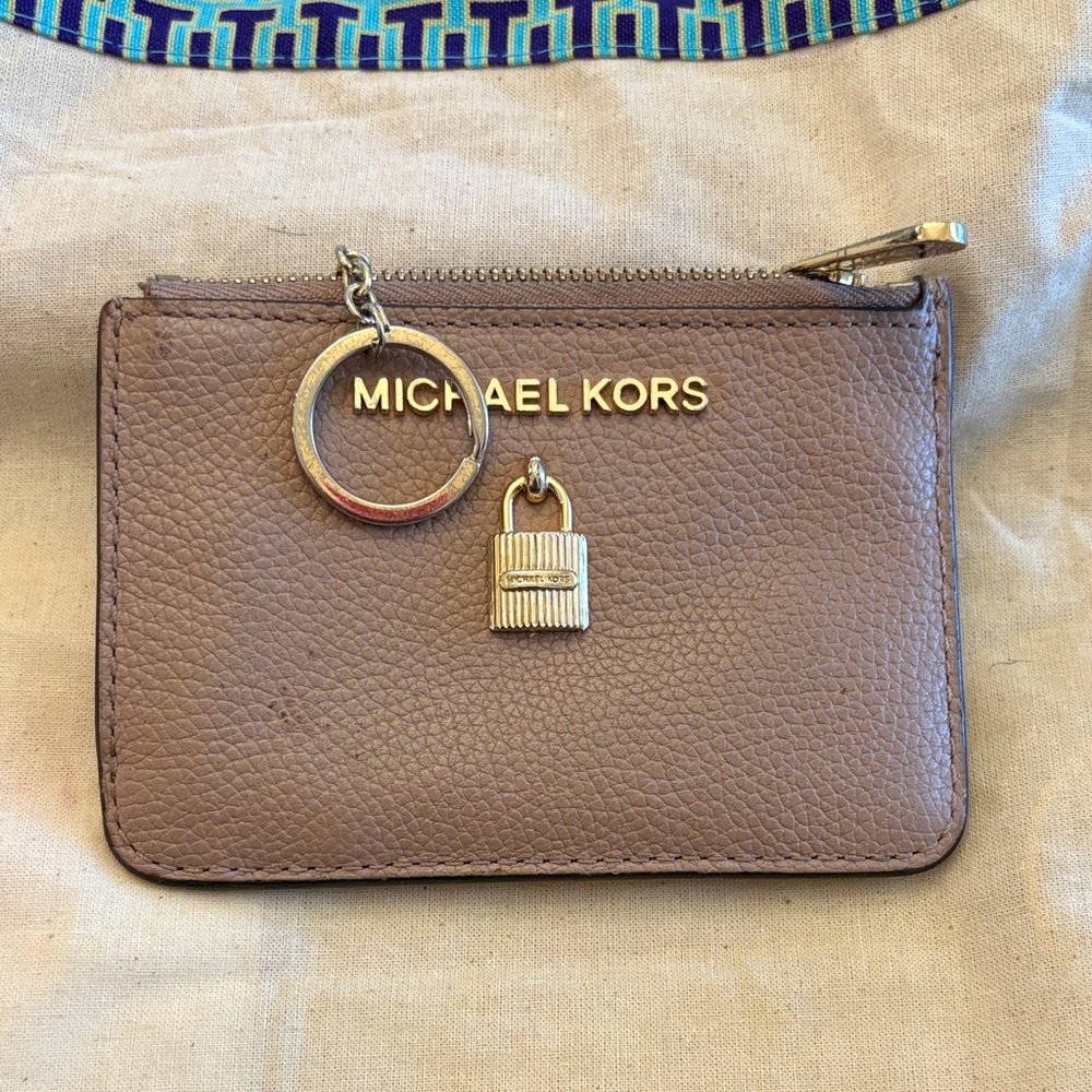 Michael Kors Taupe Leather Keychain Wallet